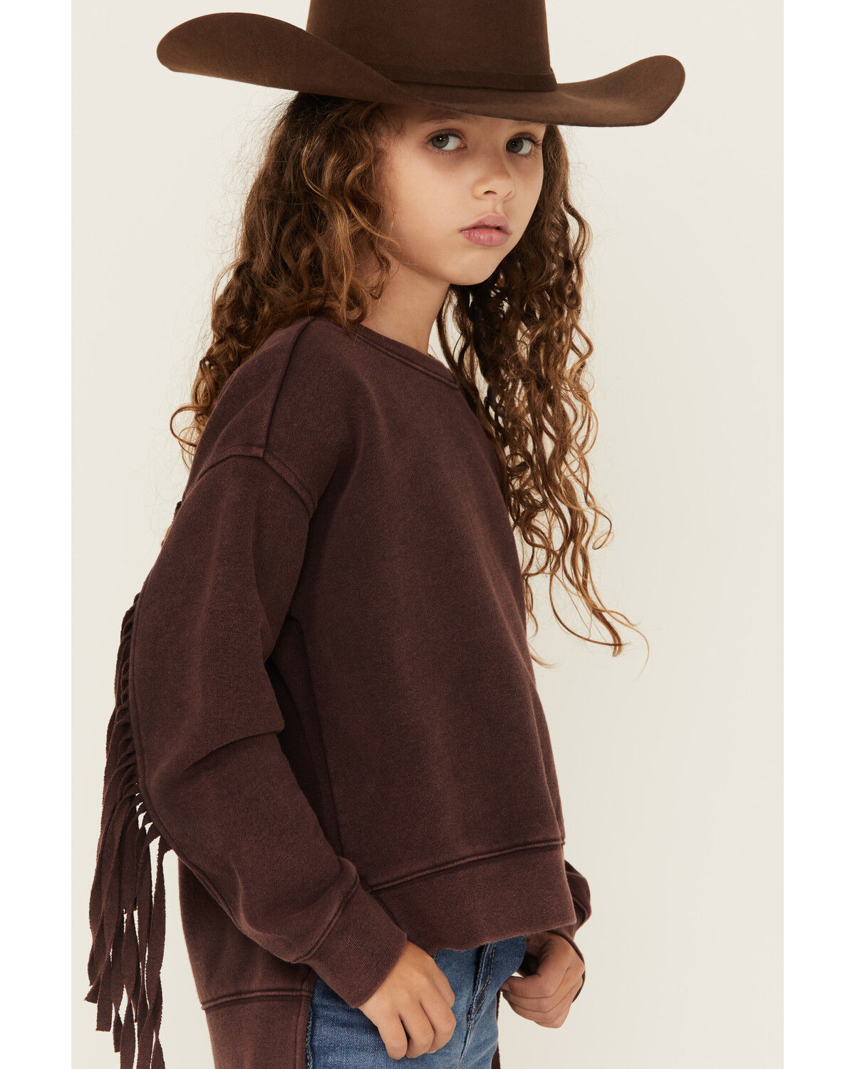 Image #2 - Shyanne Girls' Fringe Pullover Sweatshirt, Chocolate, hi-res