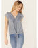 Image #1 - Nostalgia Women's Cap Sleeve Embroidered Tie Front Top , Light Blue, hi-res