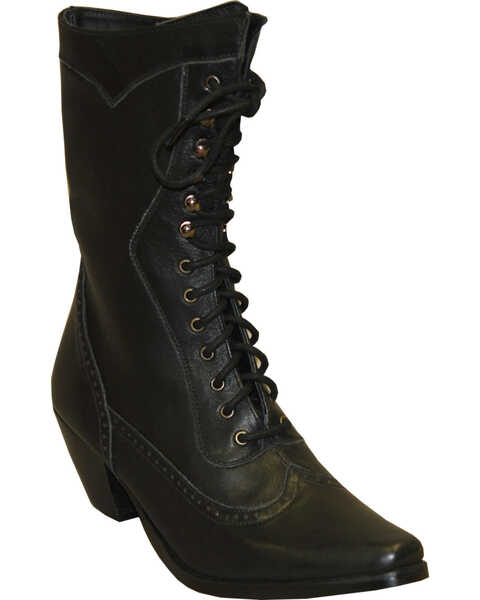 Image #1 - Rawhide by Abilene Women's 8" Victorian Lace-Up Boots - Snip Toe, Black, hi-res
