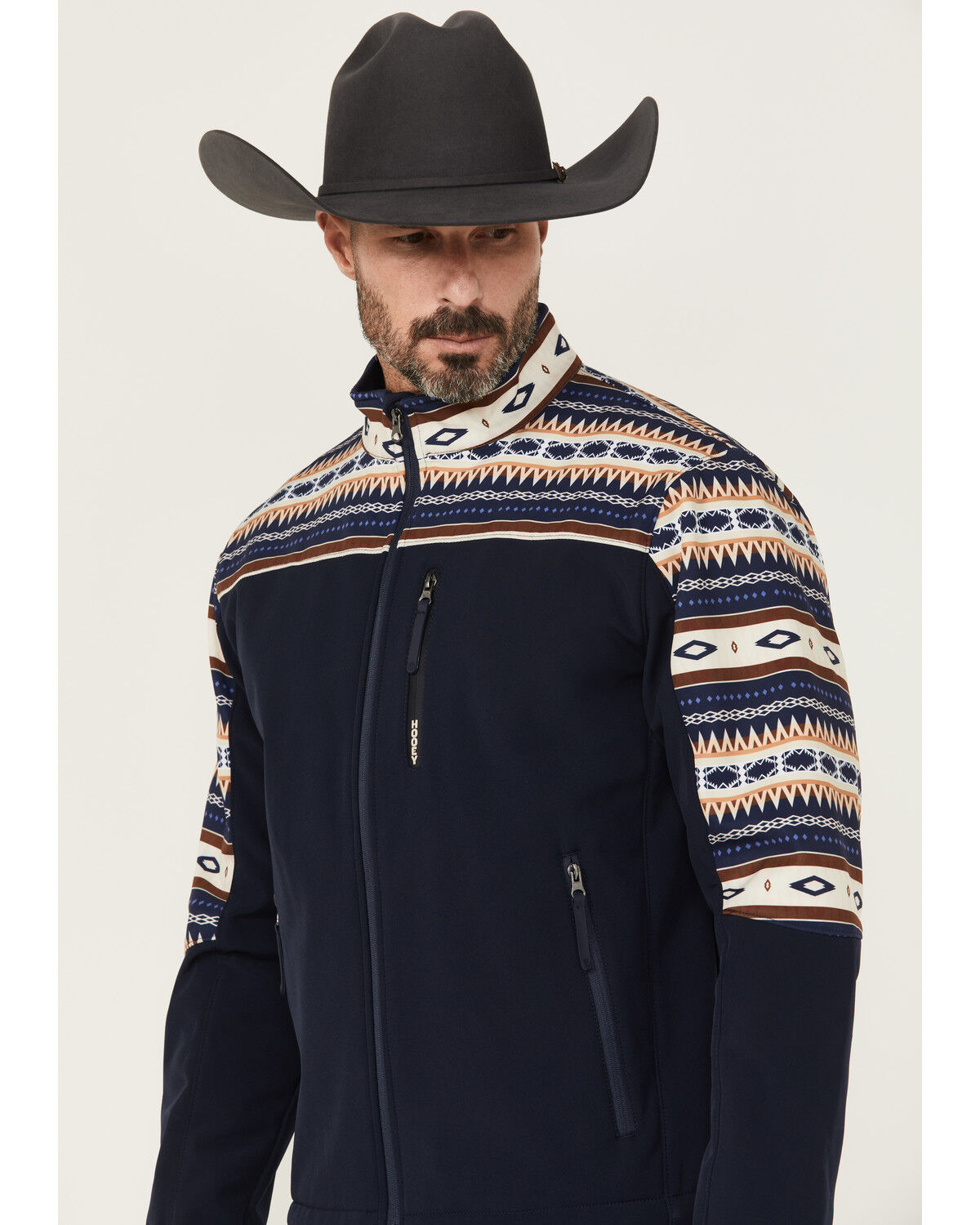 Image #2 - Hooey Men's Southwestern Print Color Block Softshell Jacket, Navy, hi-res