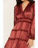 Shyanne Women's Ruffle Satin Dress, Dark Red, hi-res