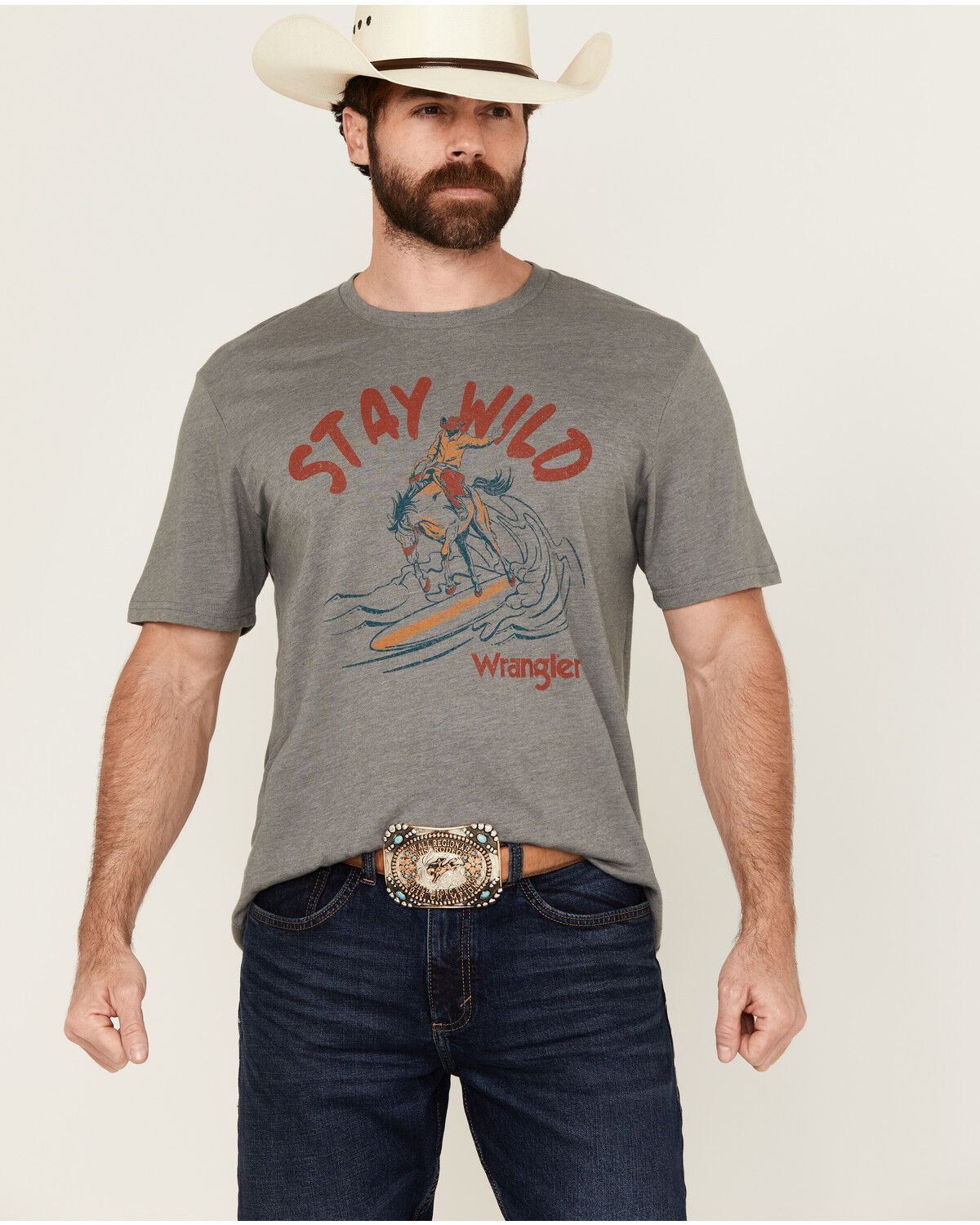 Image #1 - Wrangler Men's Stay Wild Short Sleeve Graphic T-Shirt, Heather Grey, hi-res