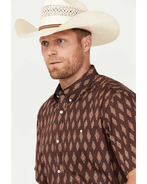 Image #3 - RANK 45® Men's Cash Geo Print Short Sleeve Button-Down Stretch Western Shirt, Brown, hi-res