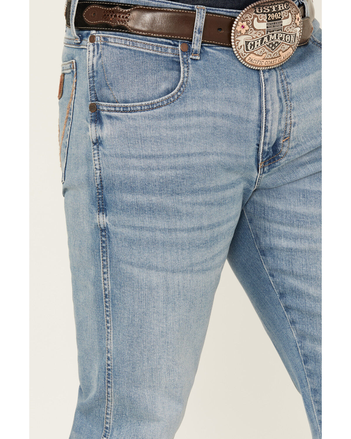 Image #2 - Wrangler Retro Men's Light Wash Flintlock Slim Bootcut Stretch Denim Jeans, Light Wash, hi-res