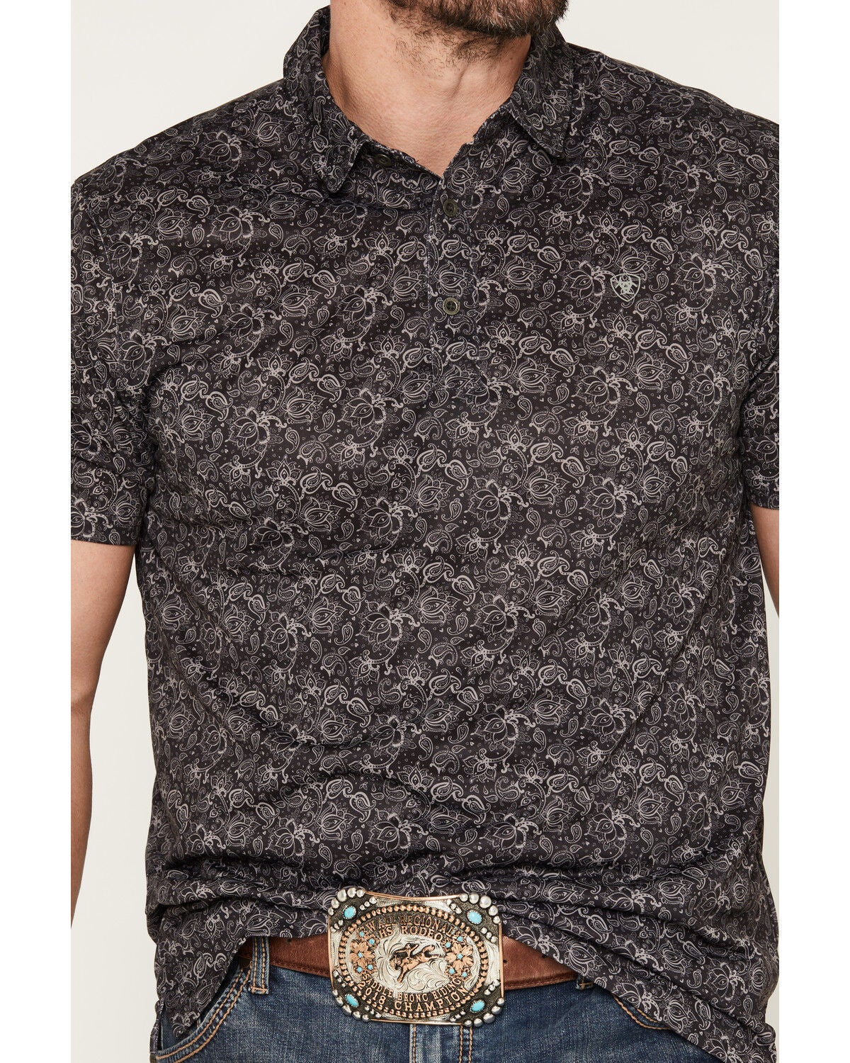 Image #3 - Ariat Men's Paisley Print Short Sleeve Button-Down Polo, , hi-res