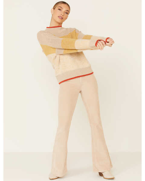 Image #2 - Very J Women's Yellow Striped Mock Neck Sweater , , hi-res