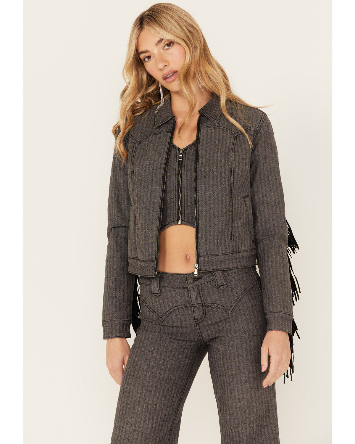 Image #1 - Idyllwind Women's Annex Herringbone Fringe Jacket, Black, hi-res