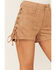 Image #2 - Saints & Hearts Women's Faux Suede High Rise Lace-Up Shorts , Tan, hi-res