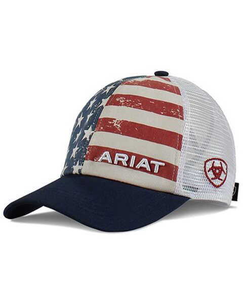 Image #1 - Ariat Women's Distressed USA Flag Ponytail Ball Cap, Multi, hi-res