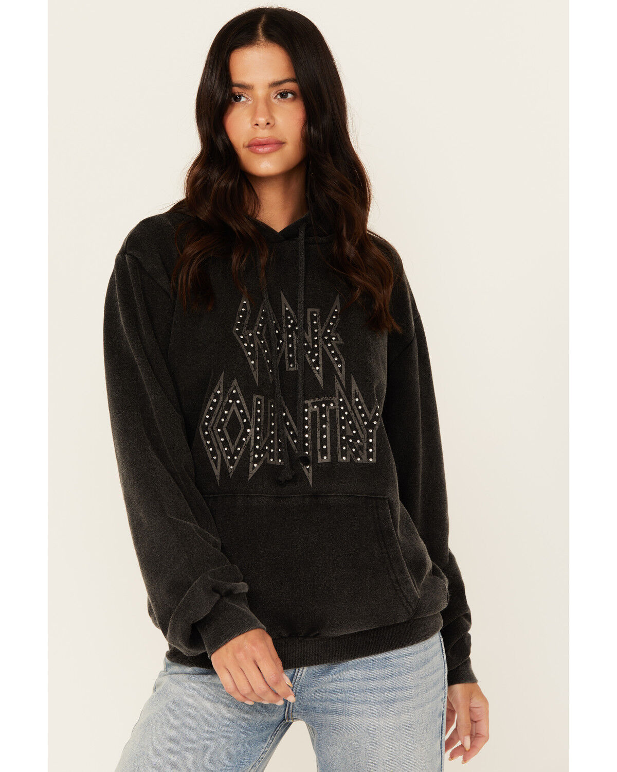 Image #1 - Youth in Revolt Women's Gone Country Studded Graphic Hoodie, Black, hi-res