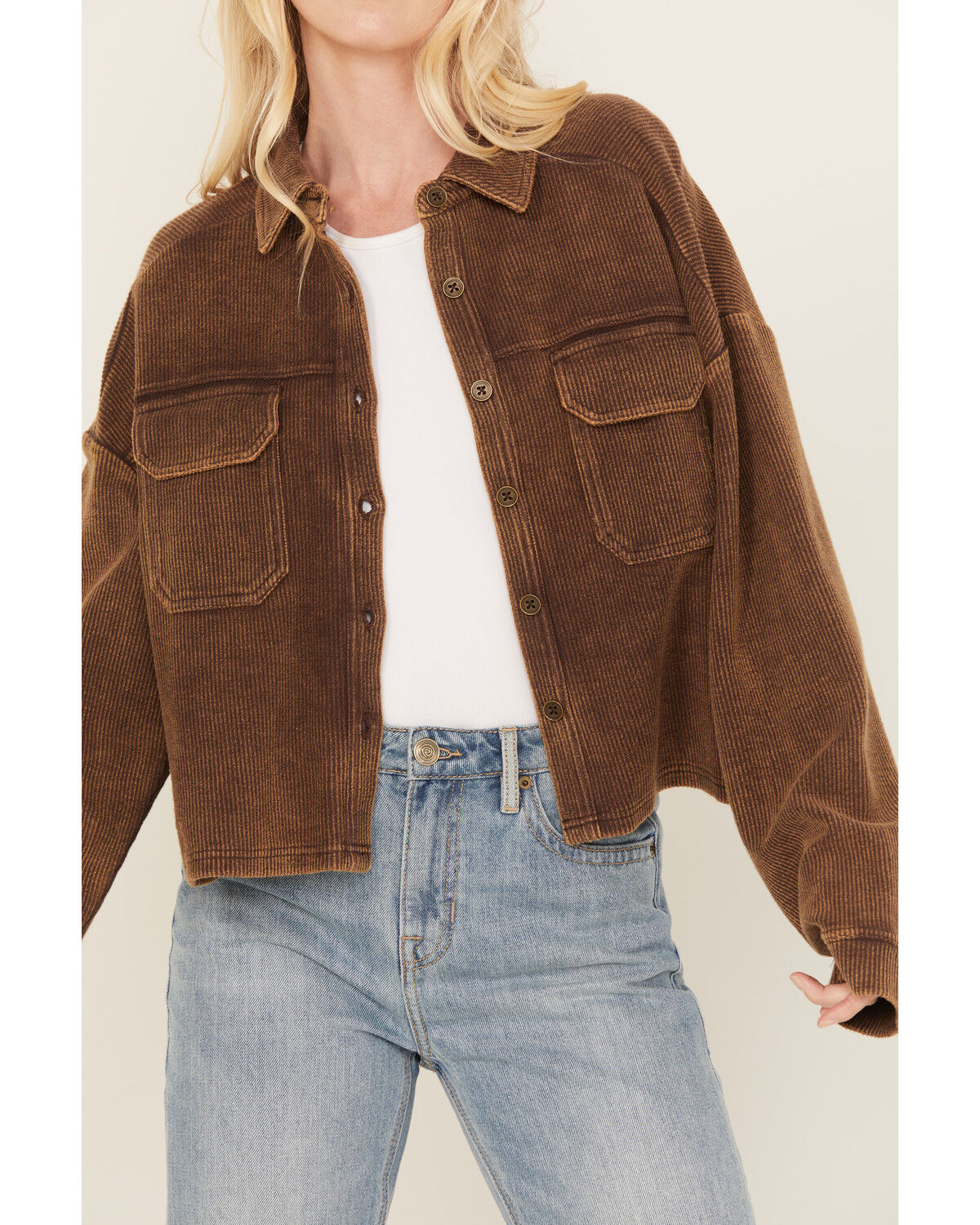 Image #3 - Rock & Roll Denim Women's Corduroy Button-Down Long Sleeve Shirt, Brown, hi-res