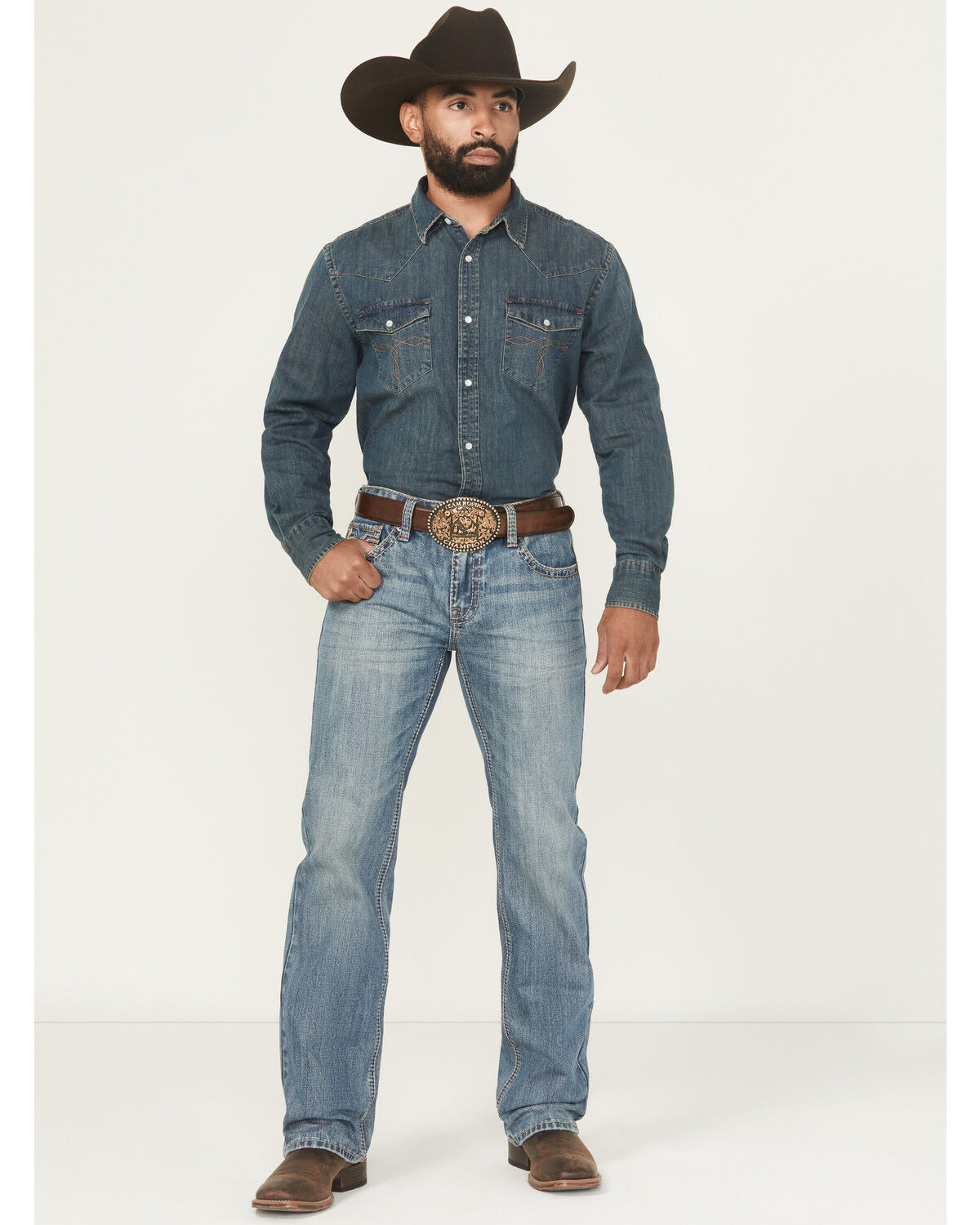 Image #1 - Rock & Roll Denim Men's Boot Barn Exclusive Dark Wash Pistol Straight Denim Jeans, Dark Wash, hi-res