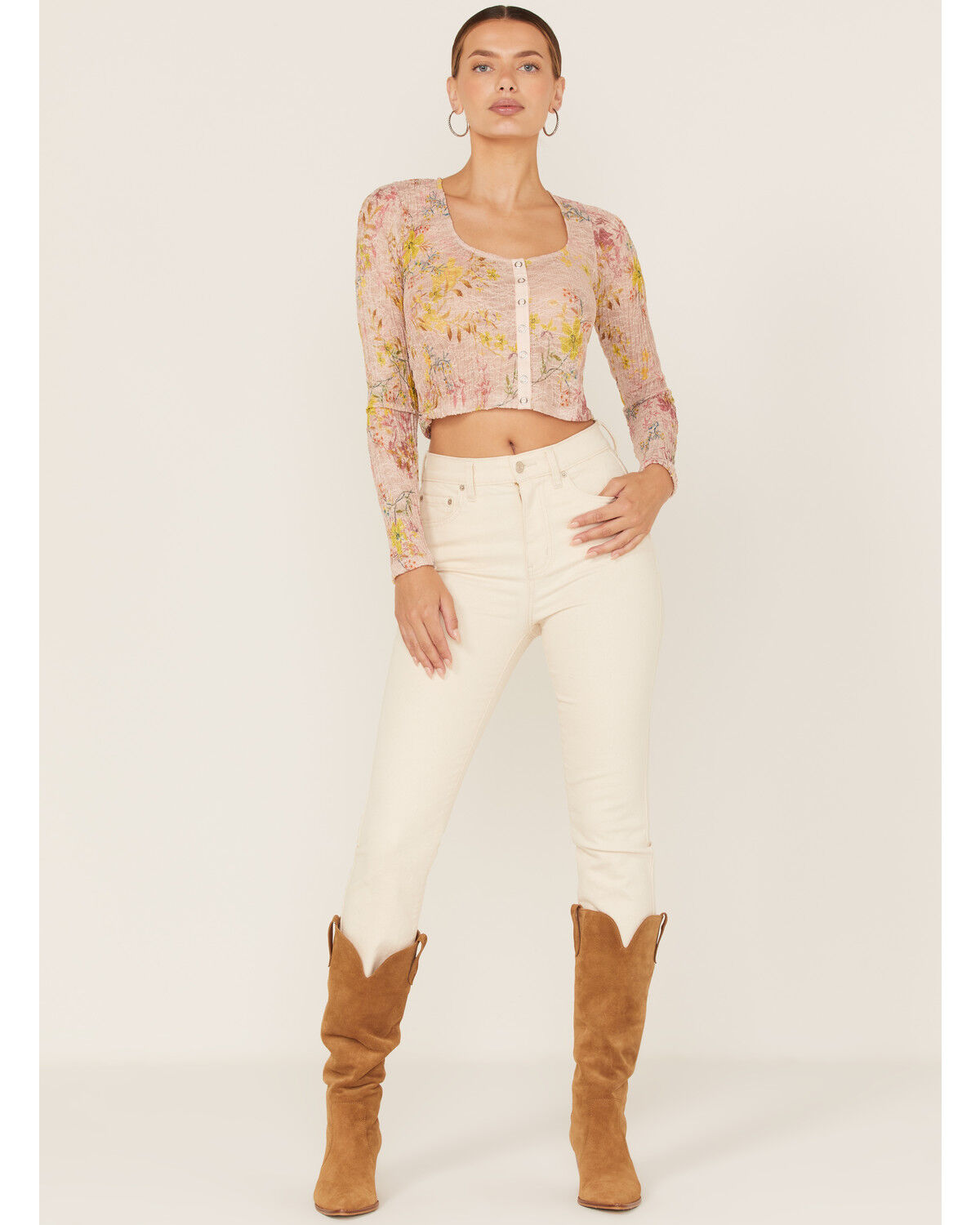 Image #2 - Free People Women's Angelina Floral Print Crop Top, Light Pink, hi-res