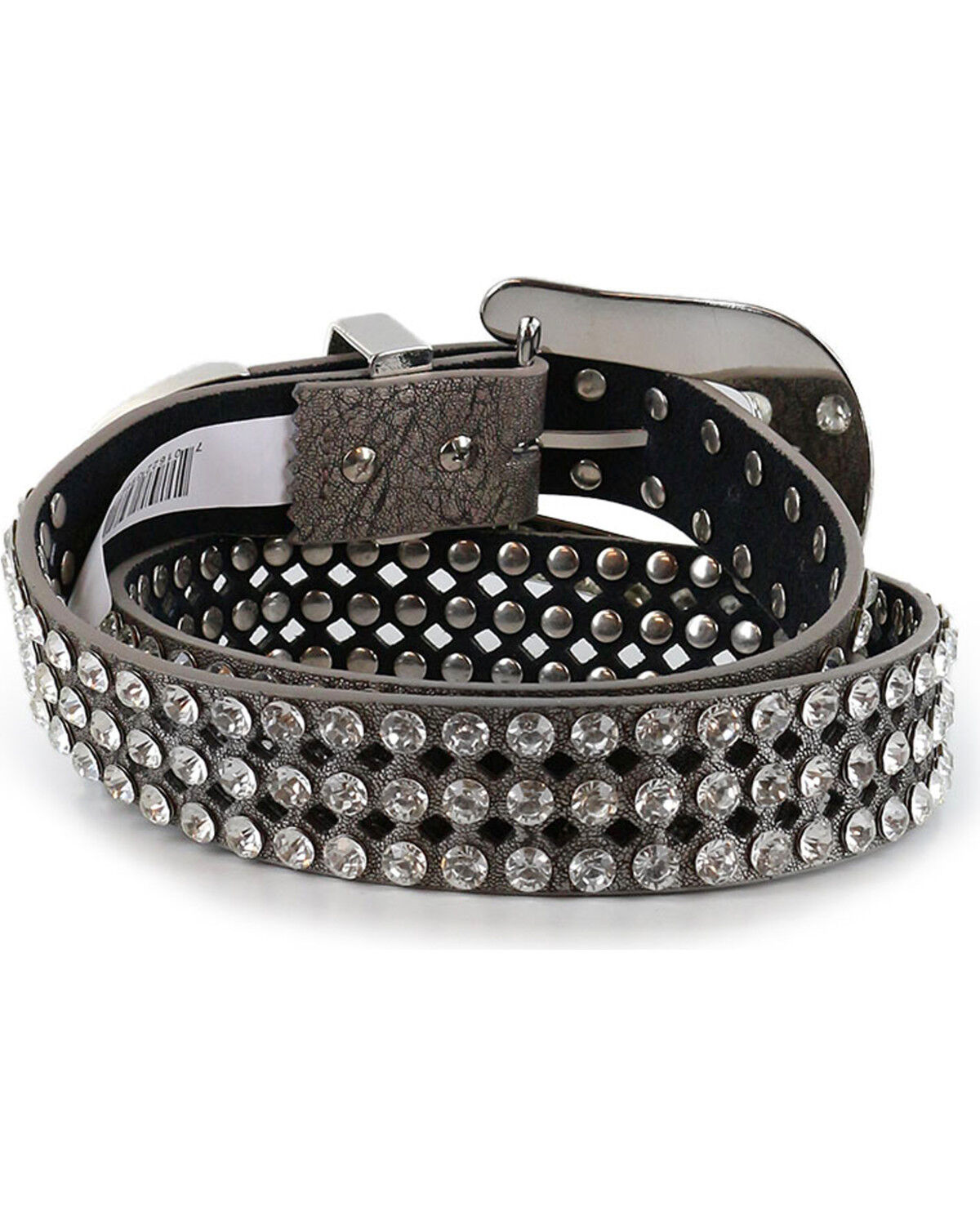 Image #2 - Shyanne Women's Rhinestone Filigree Leather Belt, Silver, hi-res
