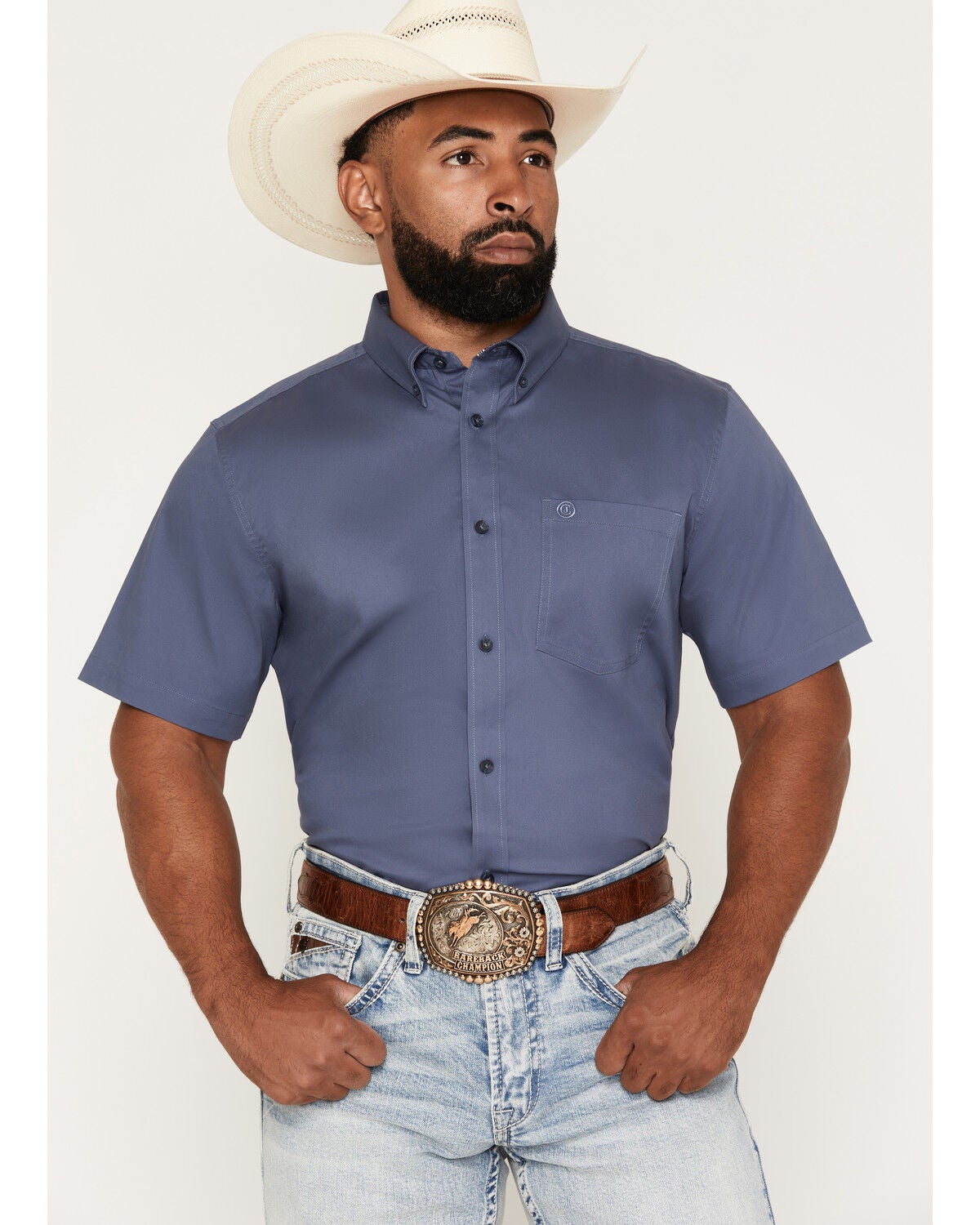 Image #1 - Cody James Men's Solid Twill Short Sleeve Button-Down Stretch Western Shirt, Slate, hi-res