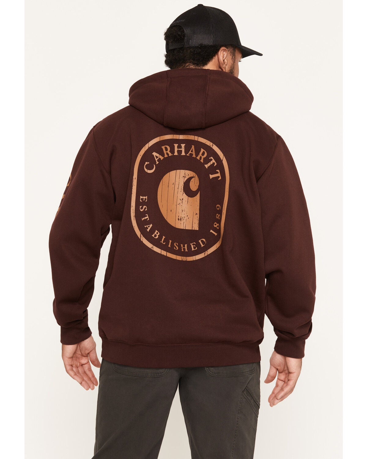 Carhartt Men's Paxton Rain Defender&trade; Graphic Hooded Sweatshirt, Burgundy, hi-res