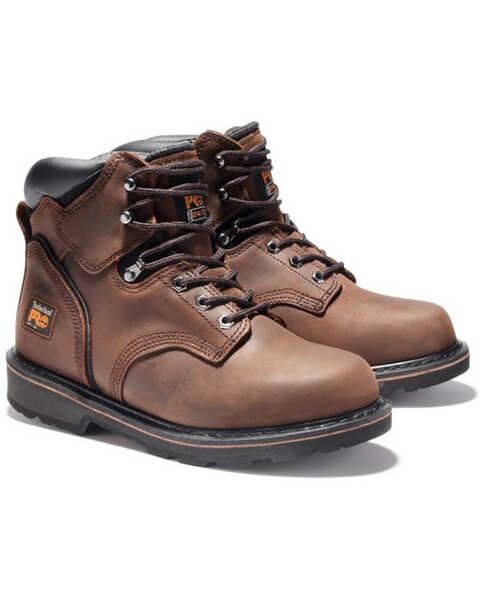 Image #1 - Timberland Men's 6" Pit Boss Work Boots - Soft Toe , Brown, hi-res