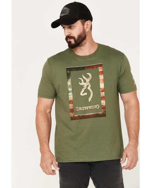 Image #1 - Browning Men's Americana Short Sleeve Graphic T-Shirt, Olive, hi-res