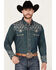 Image #1 - Scully Men's Denim Scroll Embroidered Long Sleeve Pearl Snap Western Shirt, Navy, hi-res
