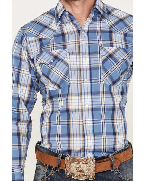 Image #3 - Ely Walker Men's Plaid Print Long Sleeve Pearl Snap Western Shirt , Blue, hi-res