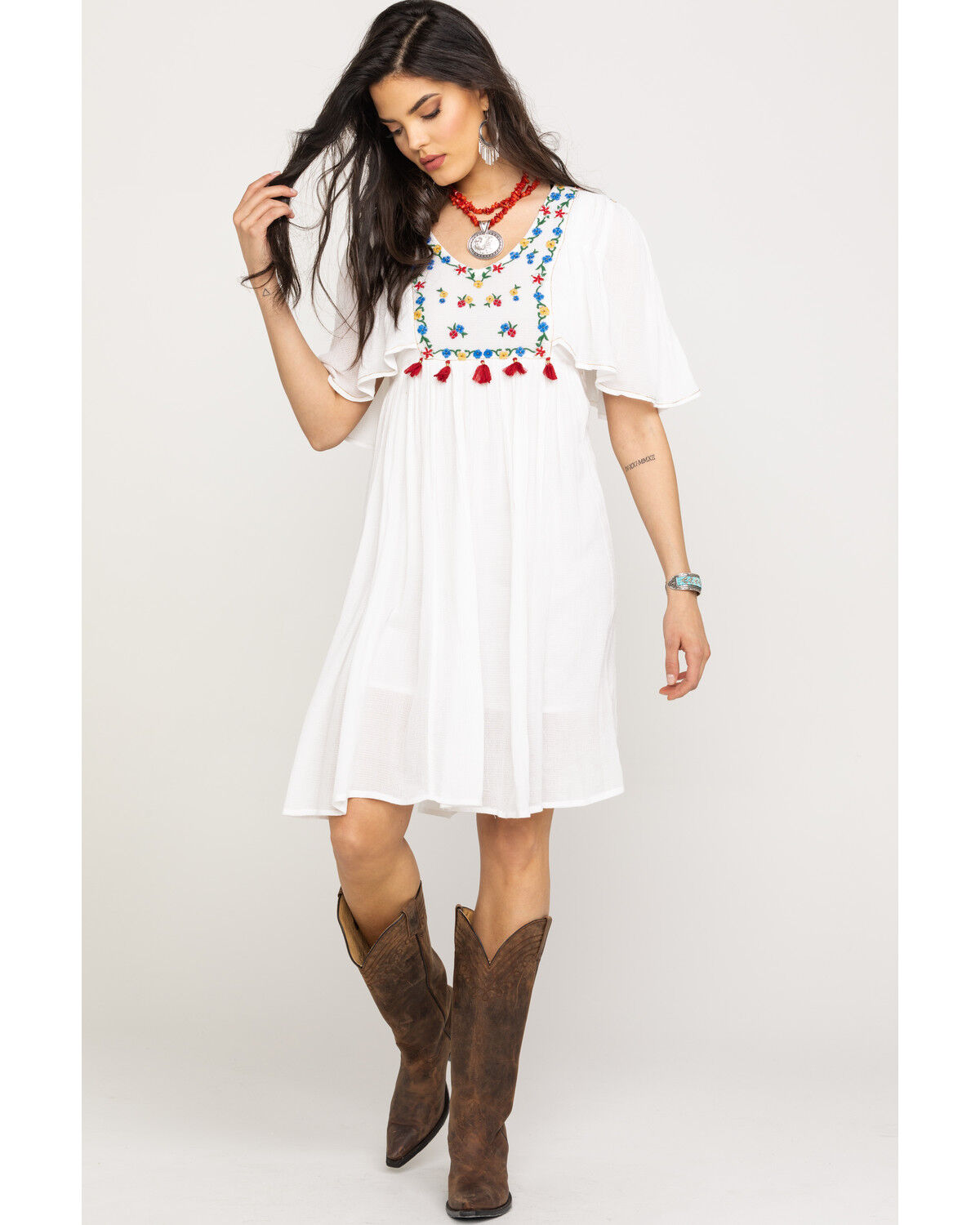 women's white embroidered dress