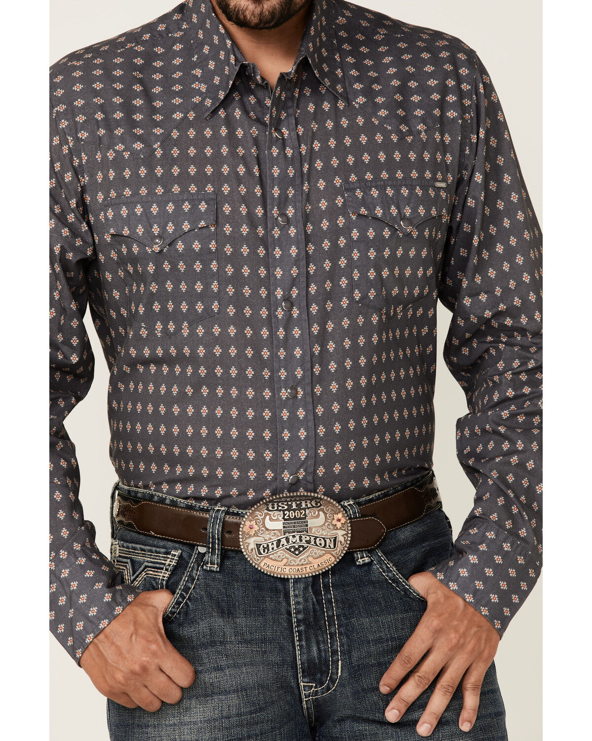 Image #3 - Tin Haul Men's Gray Southwestern Foulard Geo Print Long Sleeve Snap Western Shirt, Grey, hi-res