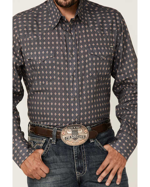 Image #3 - Tin Haul Men's Gray Southwestern Foulard Geo Print Long Sleeve Snap Western Shirt , Grey, hi-res