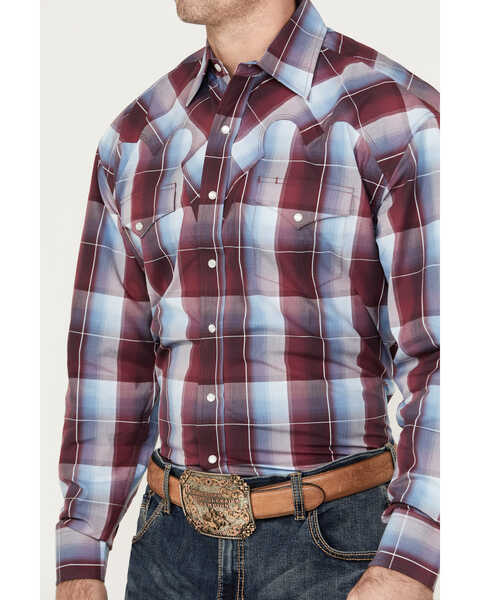 Image #3 - Stetson Men's Plaid Print Long Sleeve Pearl Snap Western Shirt, Wine, hi-res