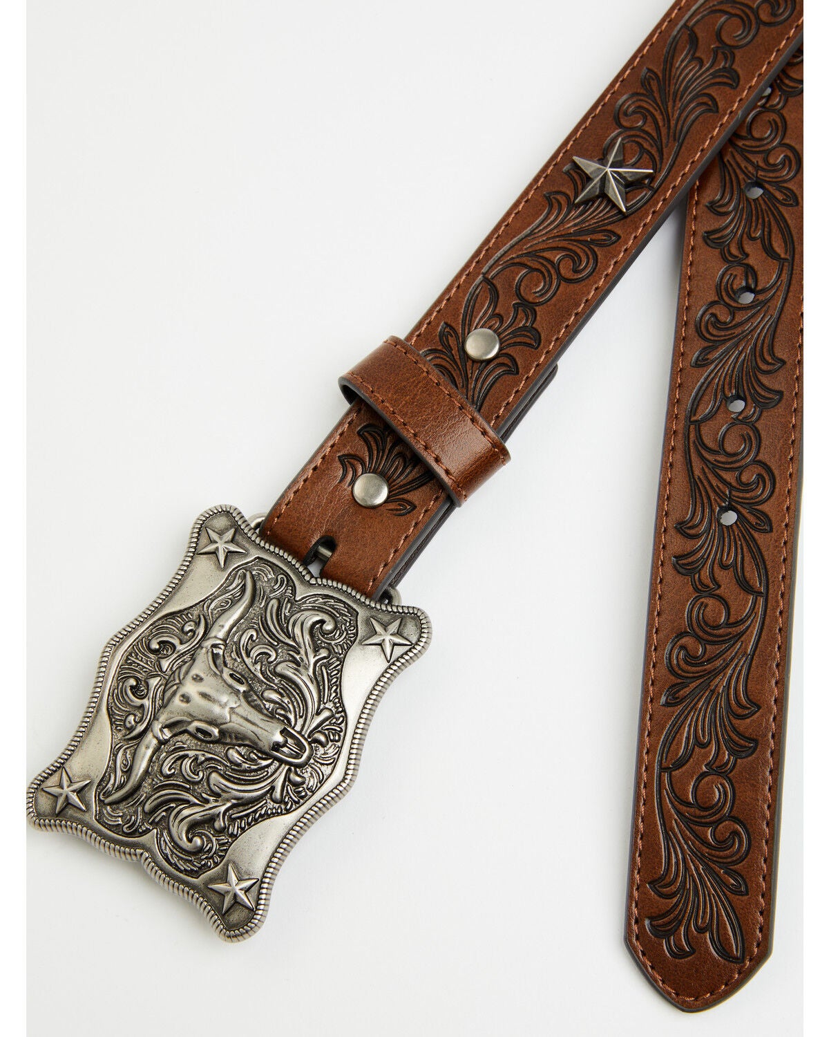 Image #2 - Cody James Boys' Longhorn Plaque Buckle with Star Concho Belt, Dark Brown, hi-res