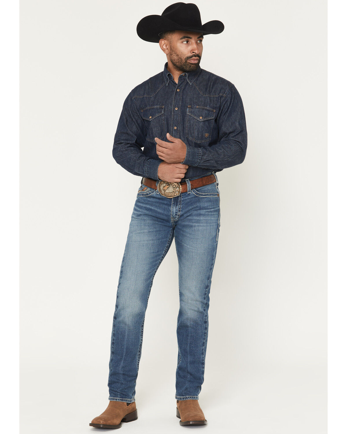 Image #1 - Ariat Men's M8 Zane Medium Wash Modern Slim Stretch Denim Jeans, Medium Wash, hi-res