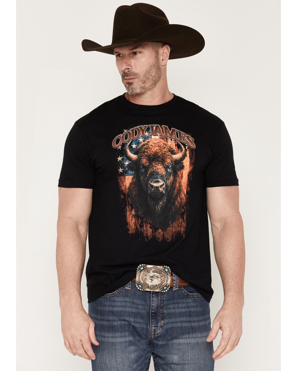 Cody James Men's Americana Bull Short Sleeve Graphic T-Shirt, Black, hi-res