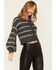 Image #2 - Shyanne Women's Striped Sequin Cropped Cardigan, Dark Grey, hi-res