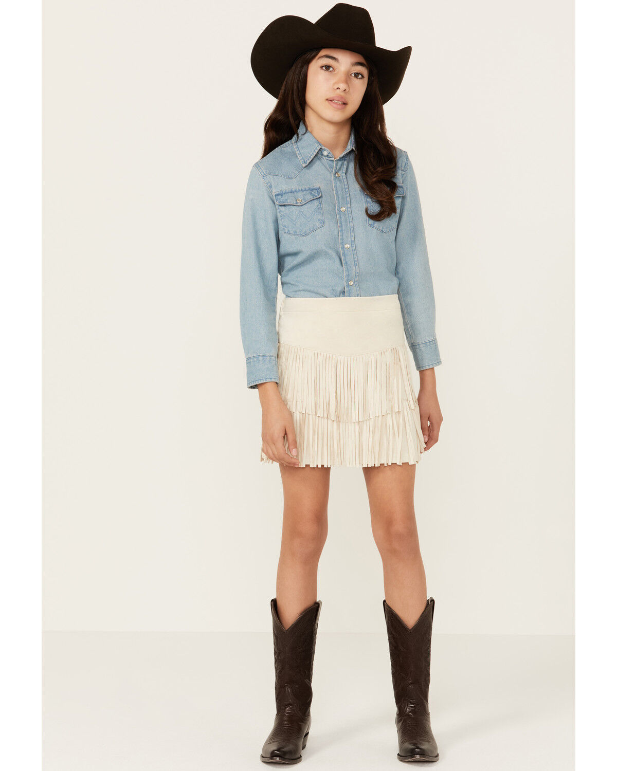 Image #1 - Shyanne Girls' Fringe Skirt, Ivory, hi-res