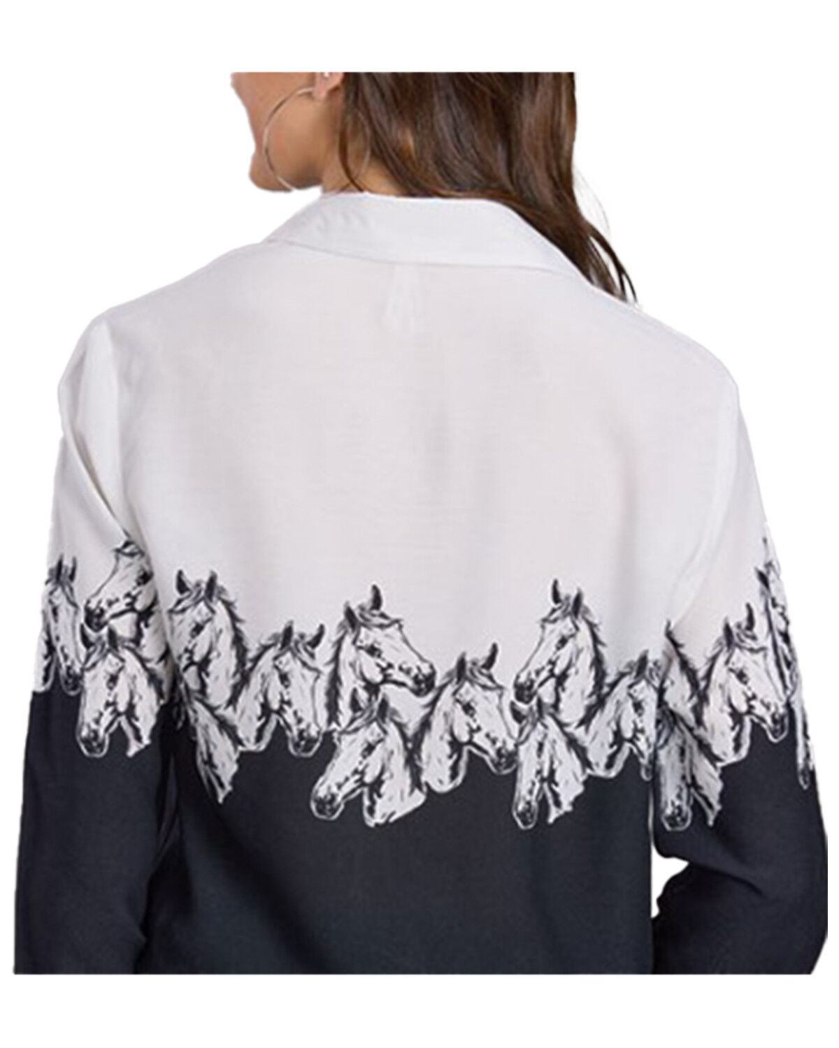 Image #2 - Roper Women's Horse Border Long Sleeve Snap Western Shirt, Black, hi-res