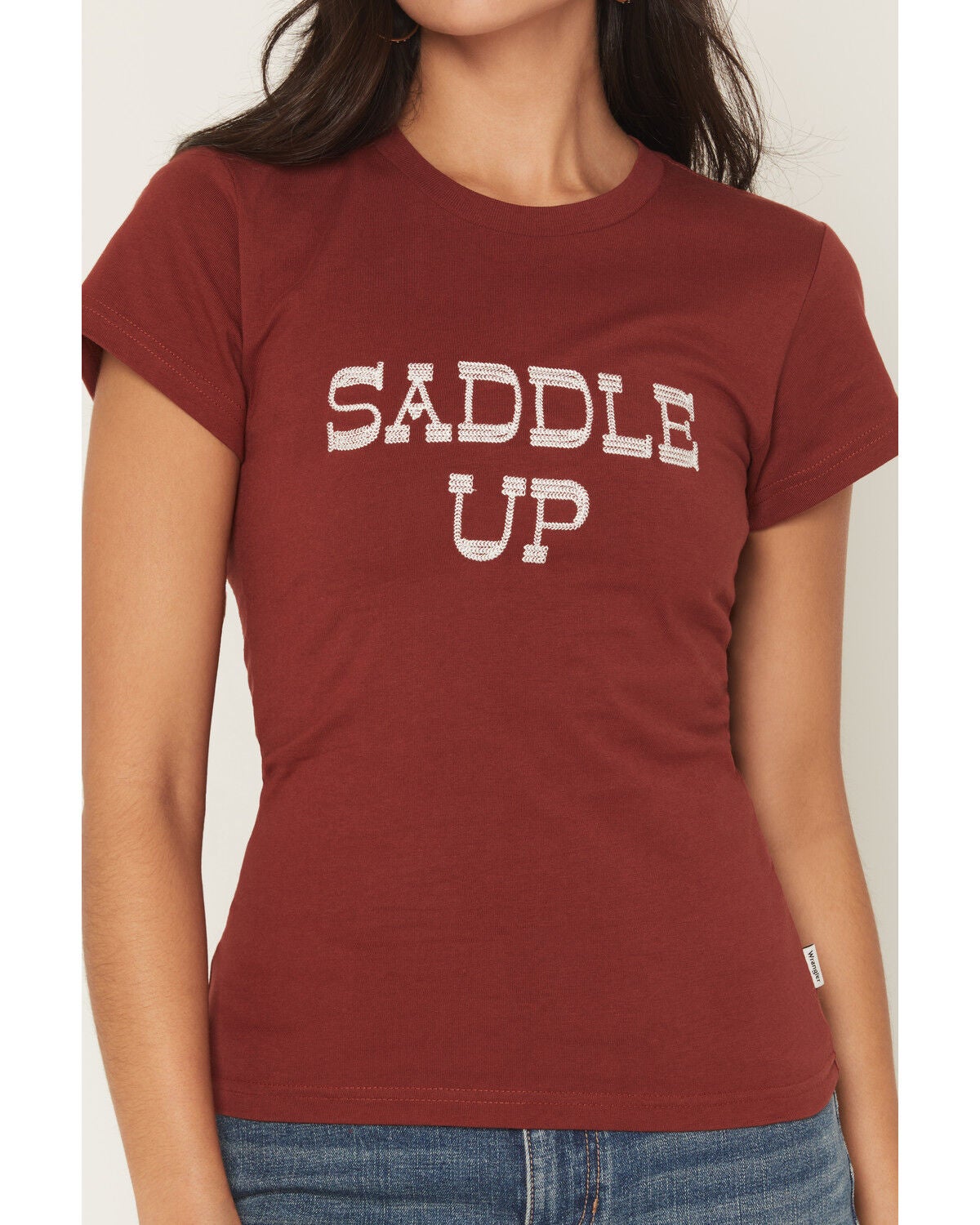 Image #3 - Wrangler Women's Saddle Up Short Sleeve Embroidered Tee, Rust Copper, hi-res