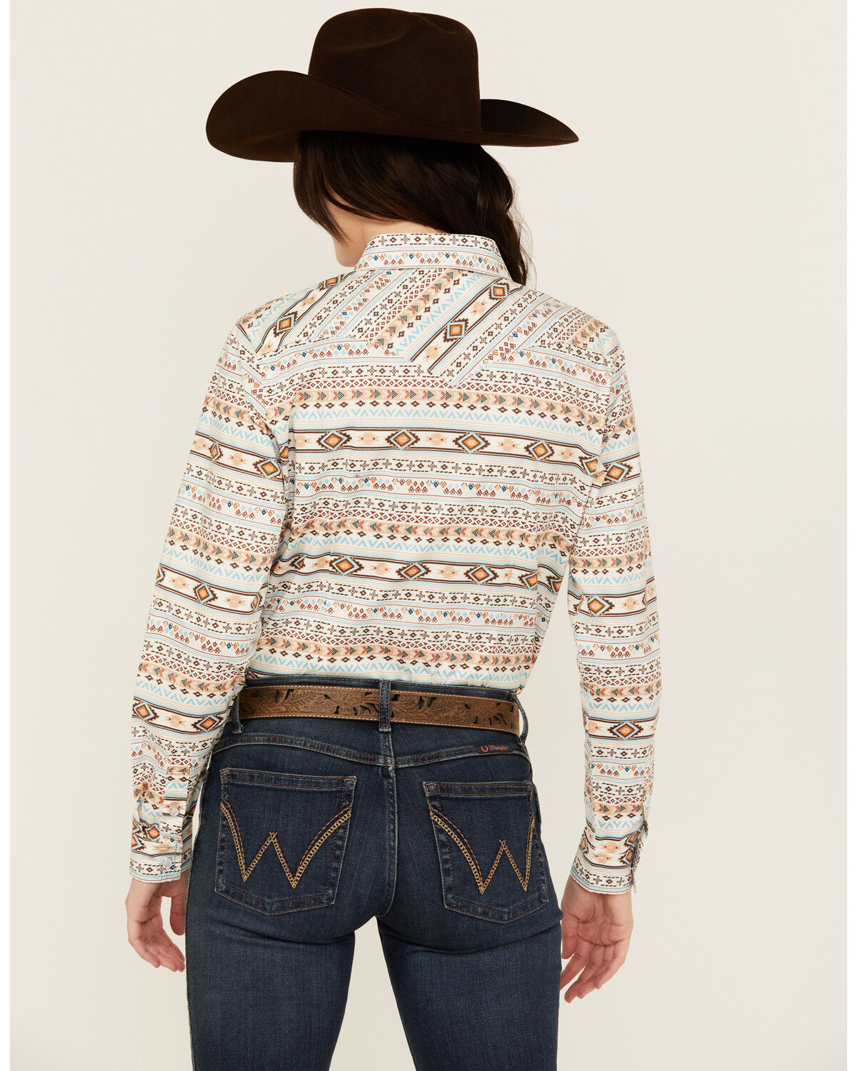 Image #4 - Rough Stock by Panhandle Women's Southwestern Striped Long Sleeve Pearl Snap Stretch Western Shirt, Cream, hi-res