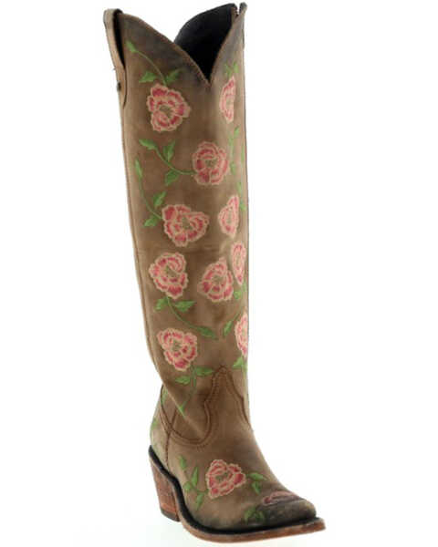 Image #1 - Botas Caborca for Liberty Black Women's Garden Embroidered Floral Western Tall Boots - Snip Toe , Tan, hi-res