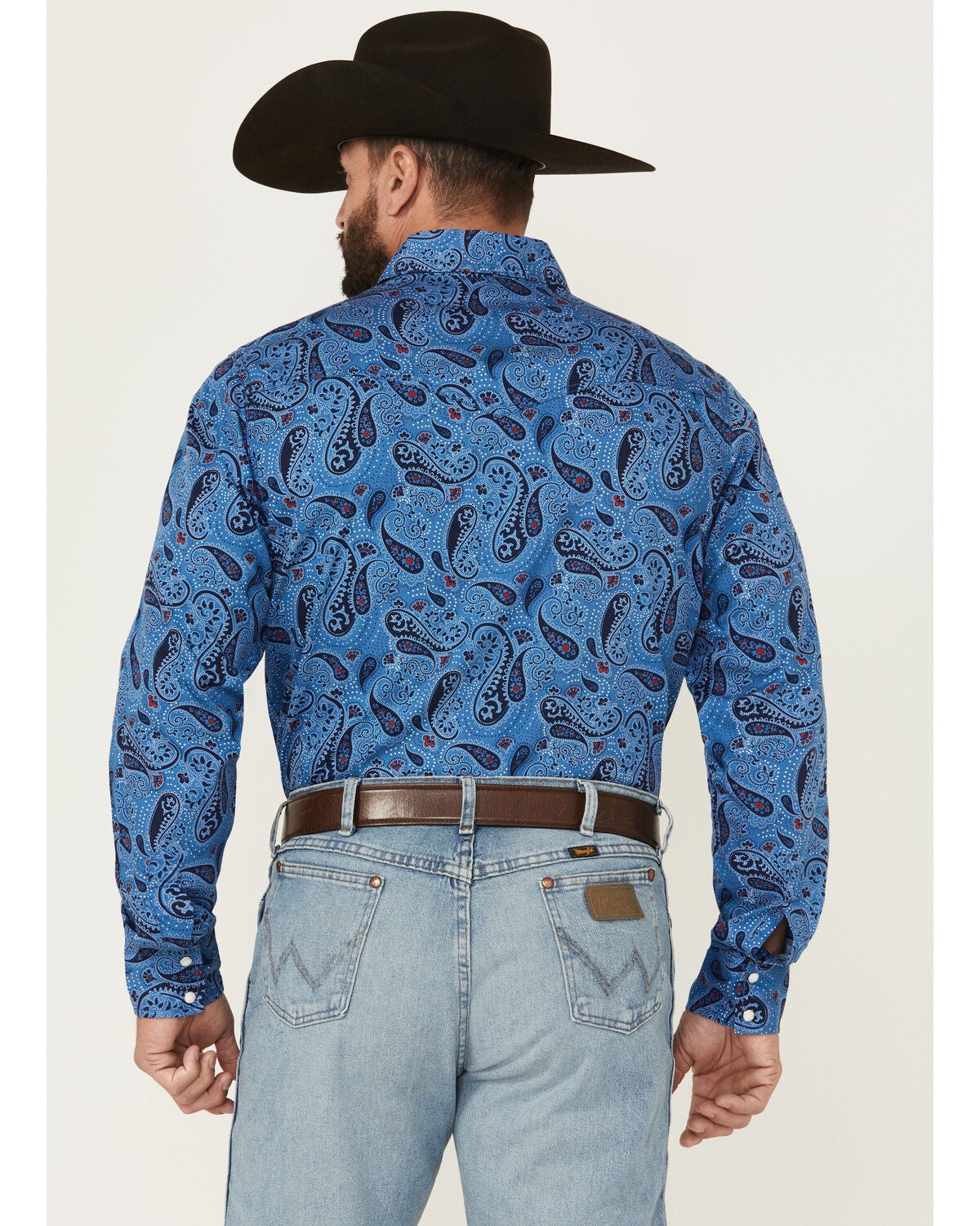 Image #4 - Wrangler Retro Men's Paisley Print Long Sleeve Snap Western Shirt, Navy, hi-res