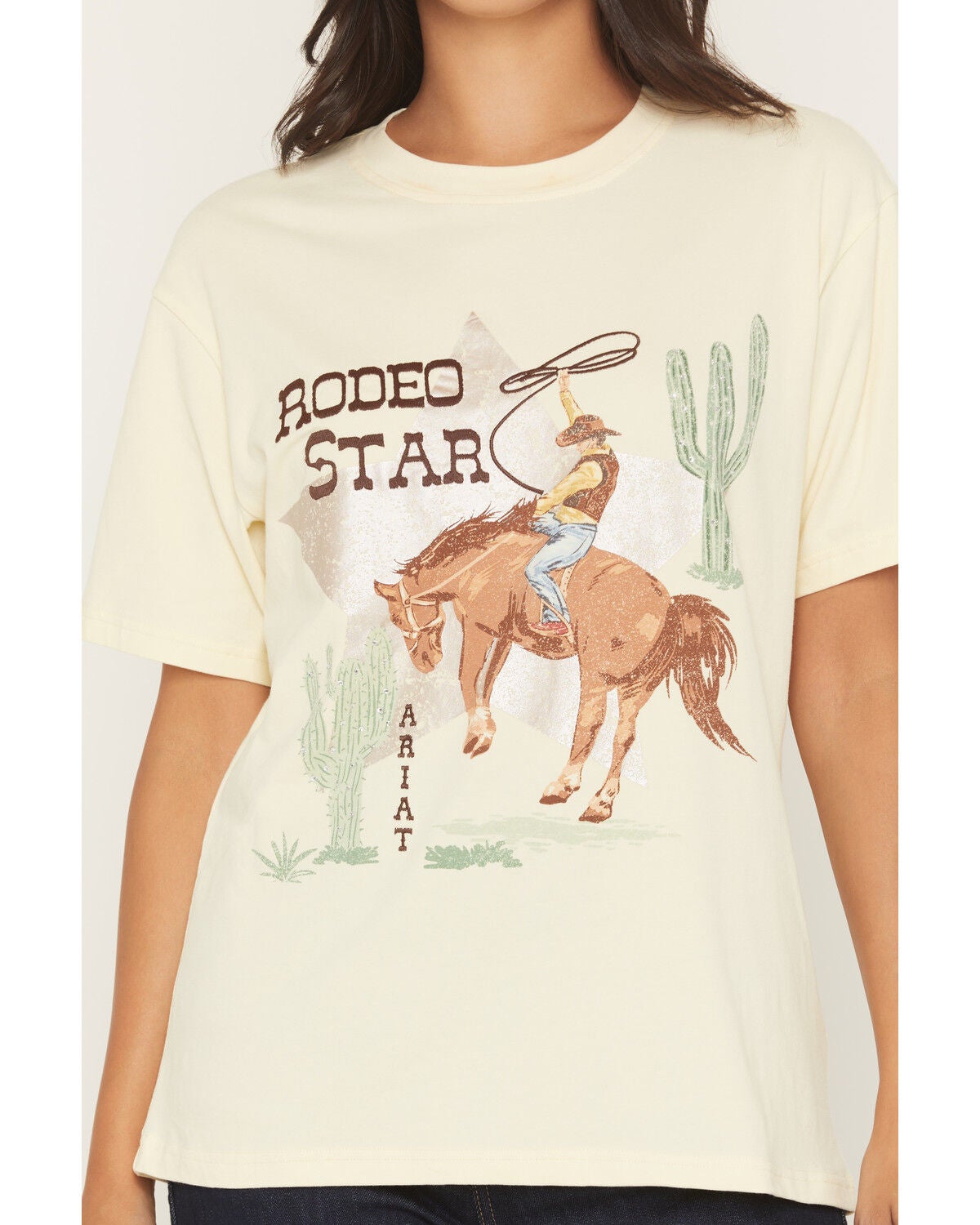 Image #3 - Ariat Women's Rodeo Star Short Sleeve Graphic Boyfriend Tee, Yellow, hi-res