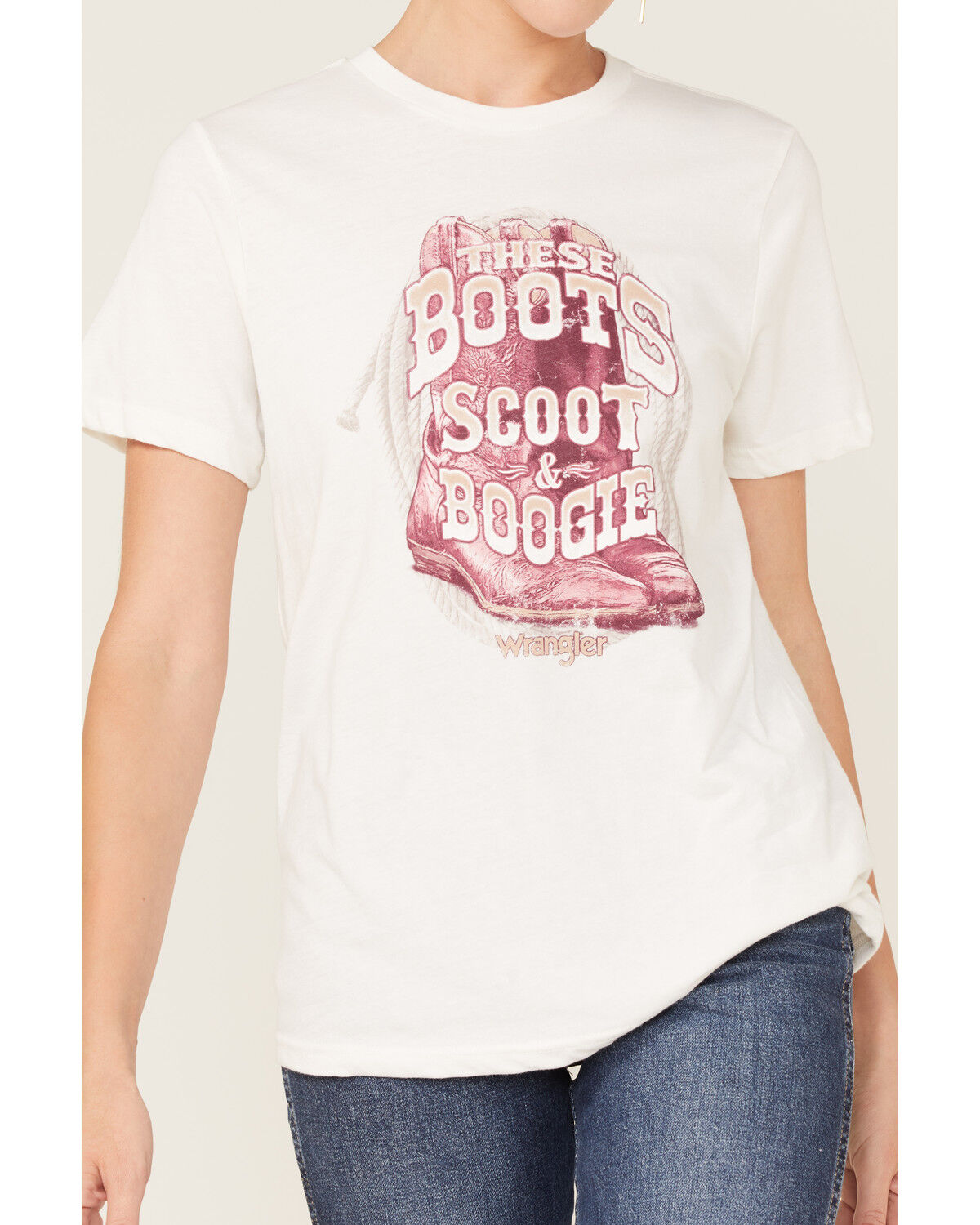 Image #3 - Wrangler Women's Boot Barn Exclusive These Boots Scoot & Boogie Short Sleeve Graphic Tee, Ivory, hi-res