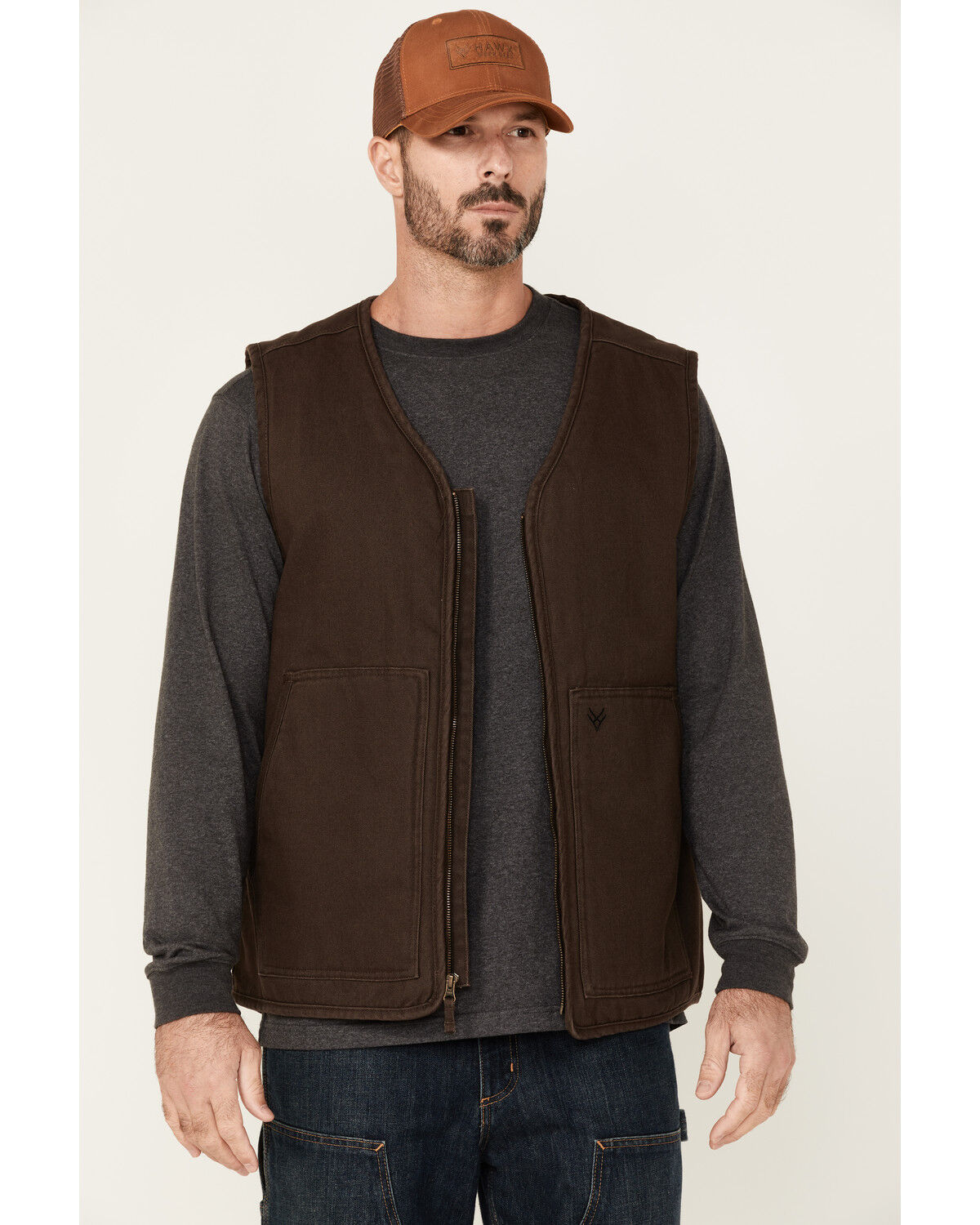 Image #1 - Hawx Men's Weathered Canvas Zip-Front Sherpa Lined Work Vest - Big, Brown, hi-res