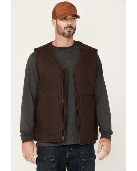Image #1 - Hawx Men's Weathered Canvas Zip-Front Sherpa Lined Work Vest - Big , Brown, hi-res