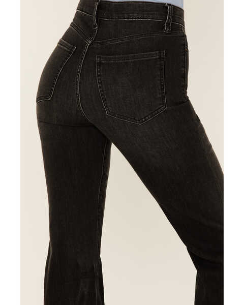 Sneak Peek Women's High Rise Acid Wash Crop Straight Jeans, Black, hi-res