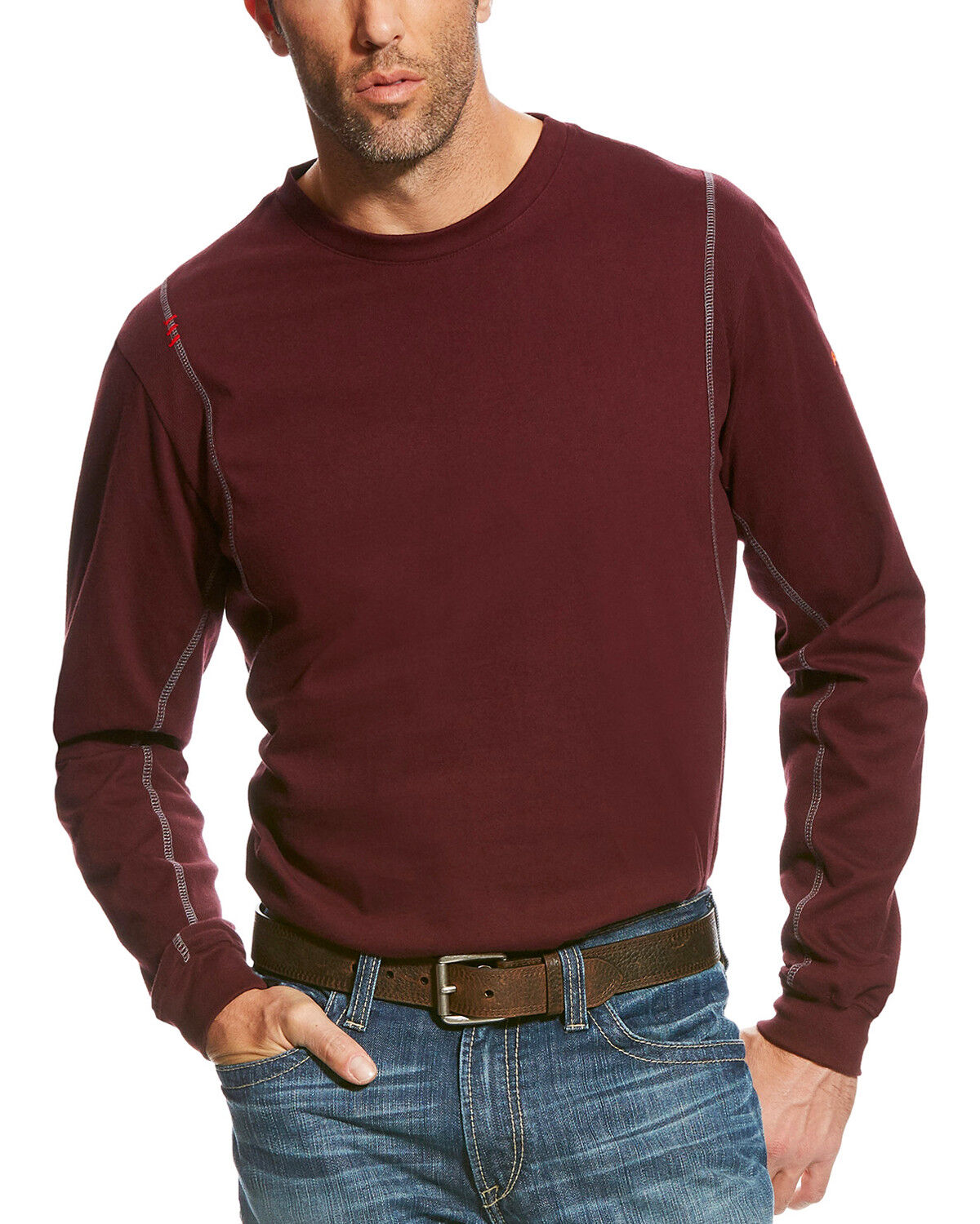 Image #1 - Ariat Men's FR AC Long Sleeve Work T-Shirt, Burgundy, hi-res