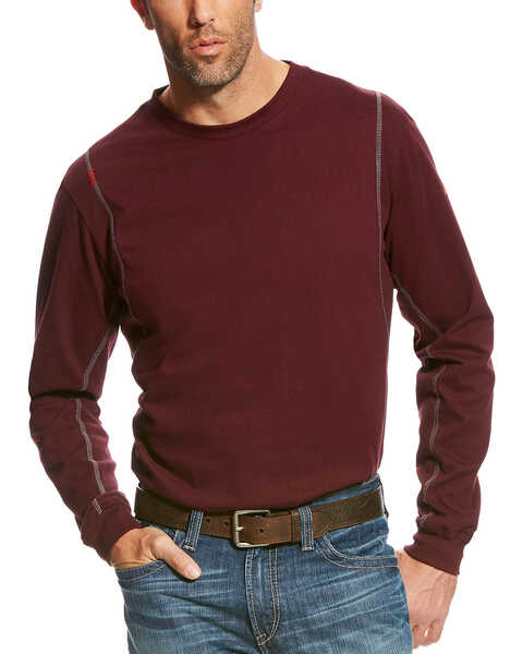 Image #1 - Ariat Men's FR AC Long Sleeve Work T-Shirt , Burgundy, hi-res