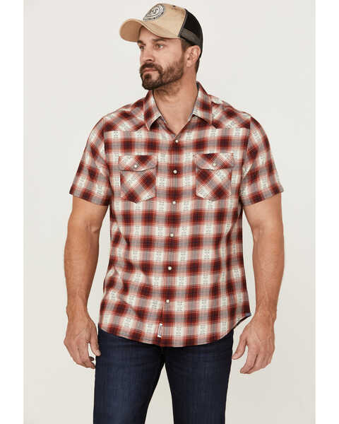 Flag & Anthem Men's Greensboro Vintage Plaid Print Short Sleeve Snap Western Shirt , Red, hi-res