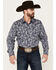 Wrangler Men's Rock 47 Paisley Print Long Sleeve Snap Western Shirt, Navy, hi-res