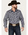 Wrangler Men's Rock 47 Paisley Print Long Sleeve Snap Western Shirt, Navy, hi-res