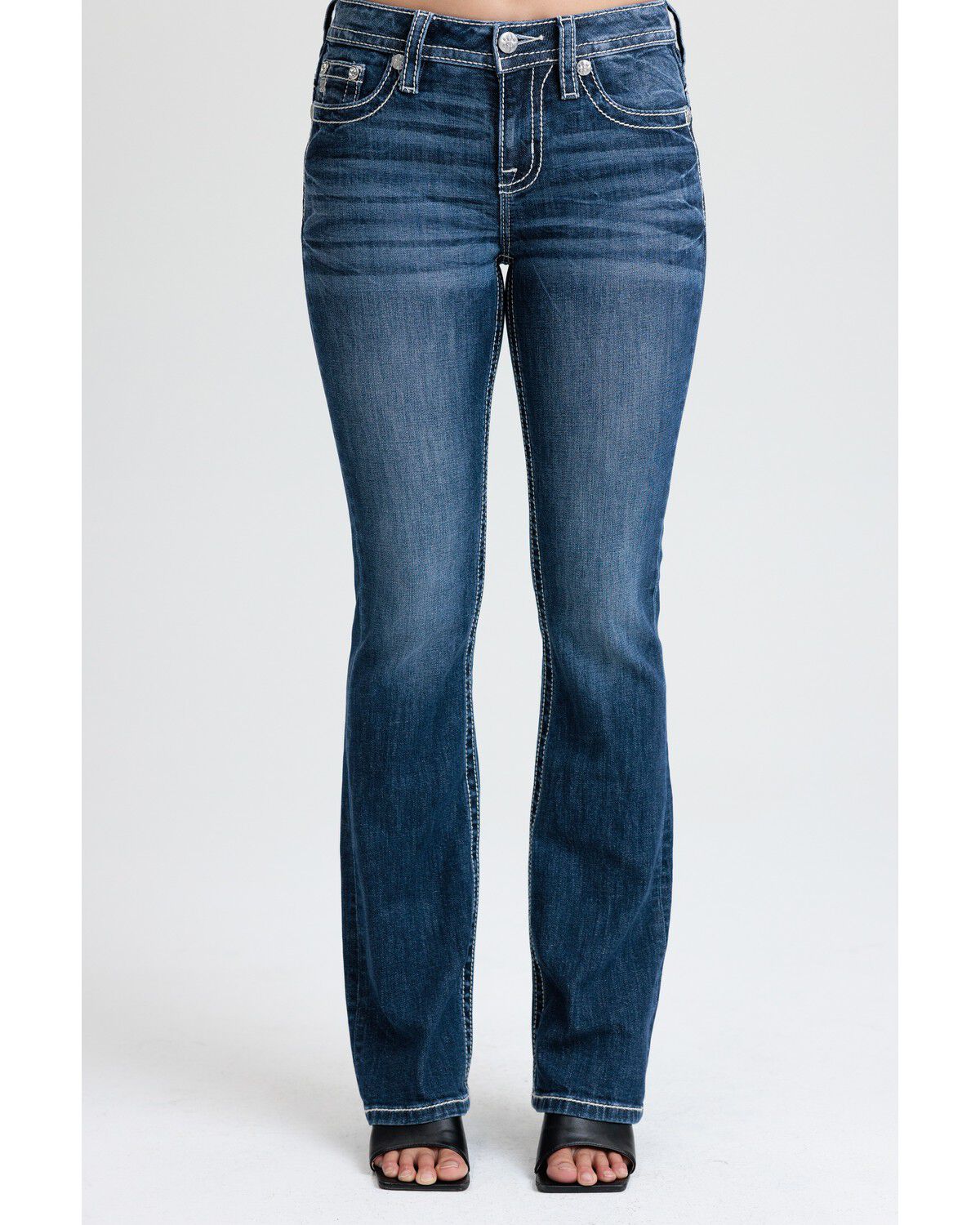 Image #3 - Miss Me Women's Dark Wash Geo Border Pocket Bootcut Denim Jeans, Dark Wash, hi-res