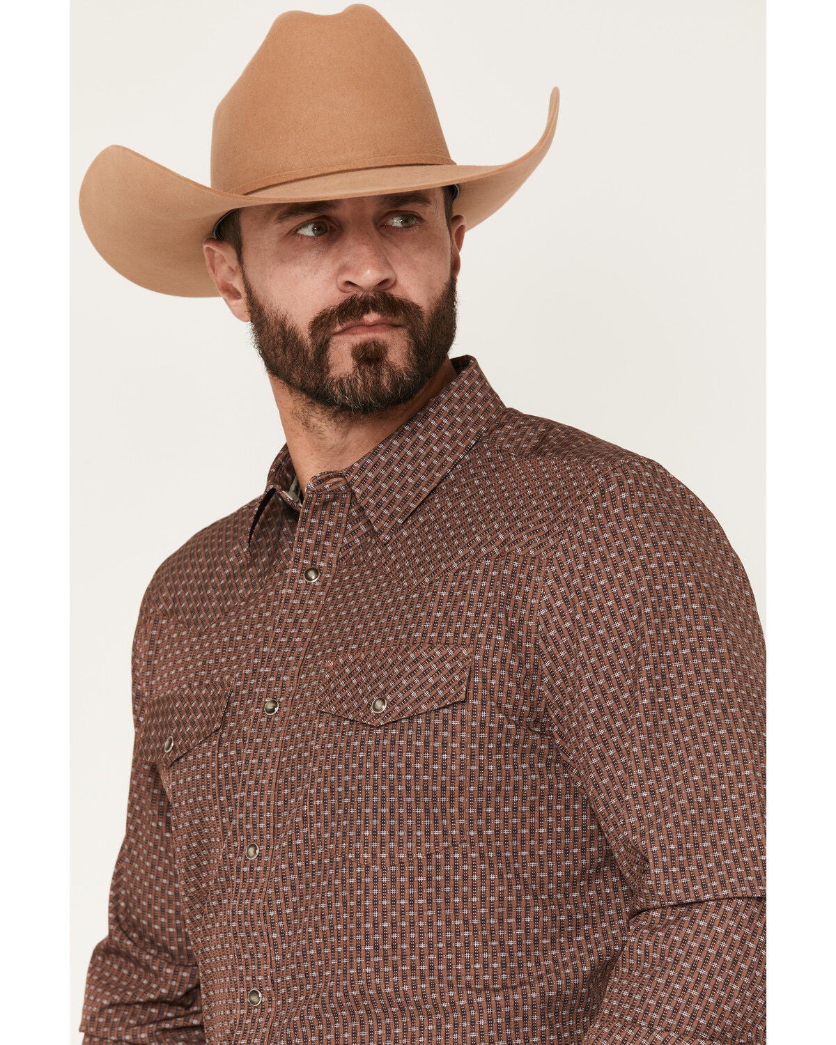 Image #2 - RANK 45&reg; Men's RODEOTEK&trade; 2.0 Geotastic Geo Print Long Sleeve Snap Stretch Performance Western Shirt, Brown, hi-res